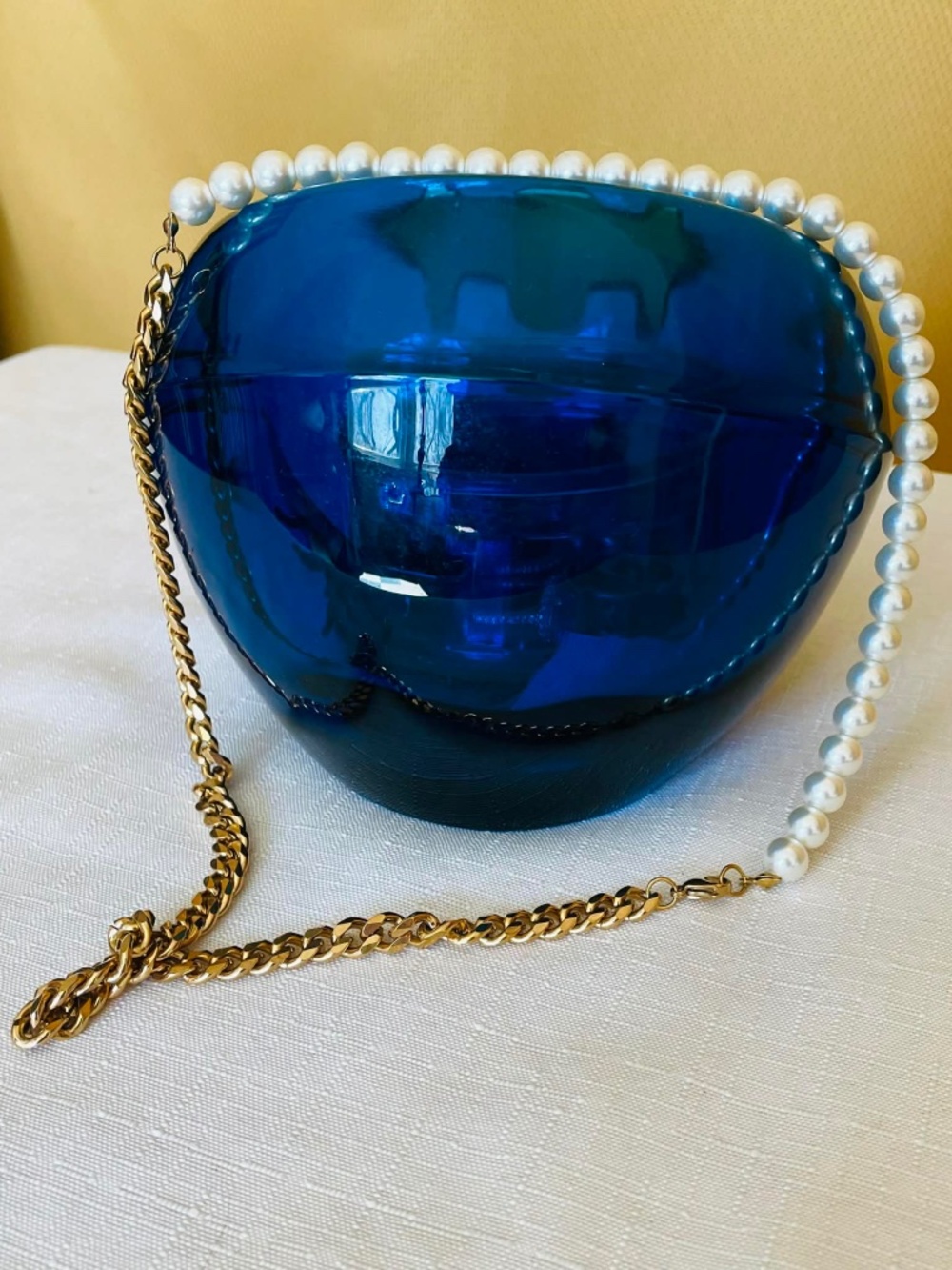 Faux Pearl & Gold Chain Necklace – Mixed Media Statement Piece